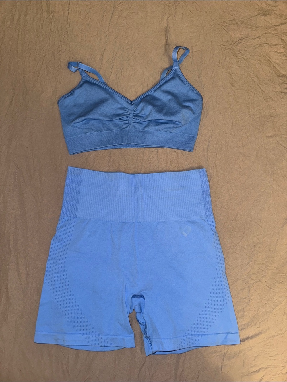Women’s Best Seamless Light Blue Active Set - Sports Bra & High-Waist Shorts